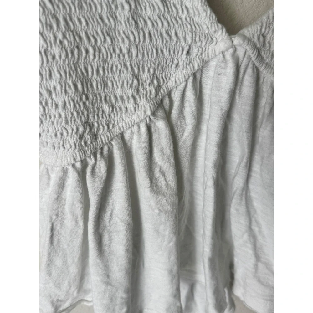 Free People White Smocked Open Back Peplum Top OB1635188 Mediu Short Puff Sleeve